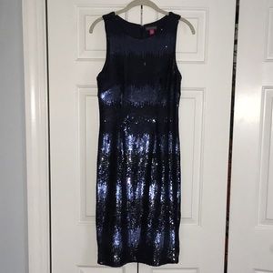 Vince Camuto Navy Sequin Sleeveless Cocktail Dress size 6